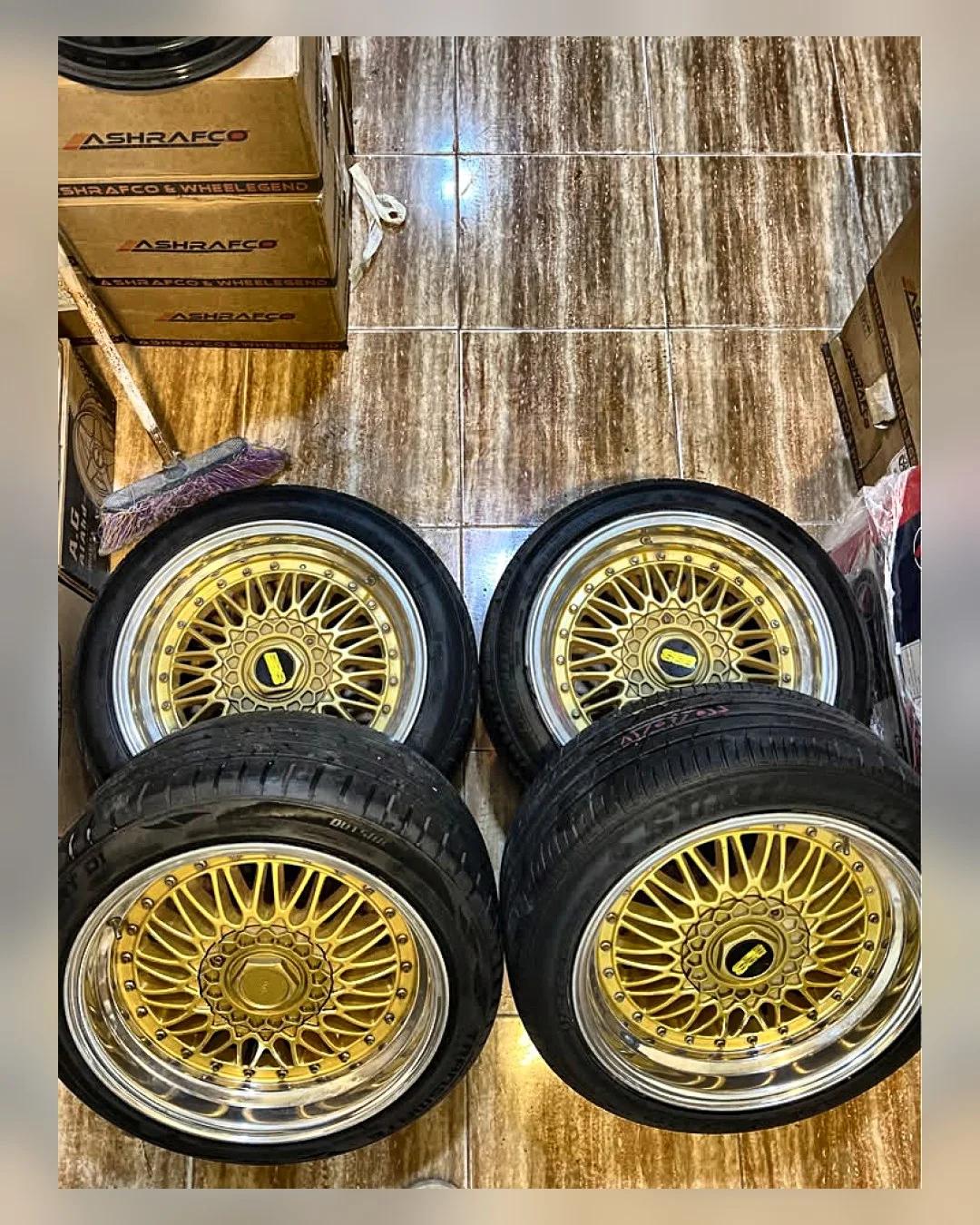 طقم جنوط BBS ذهبي 17 بوصة 4×100/114 8.5J بالكاوتش — جديد