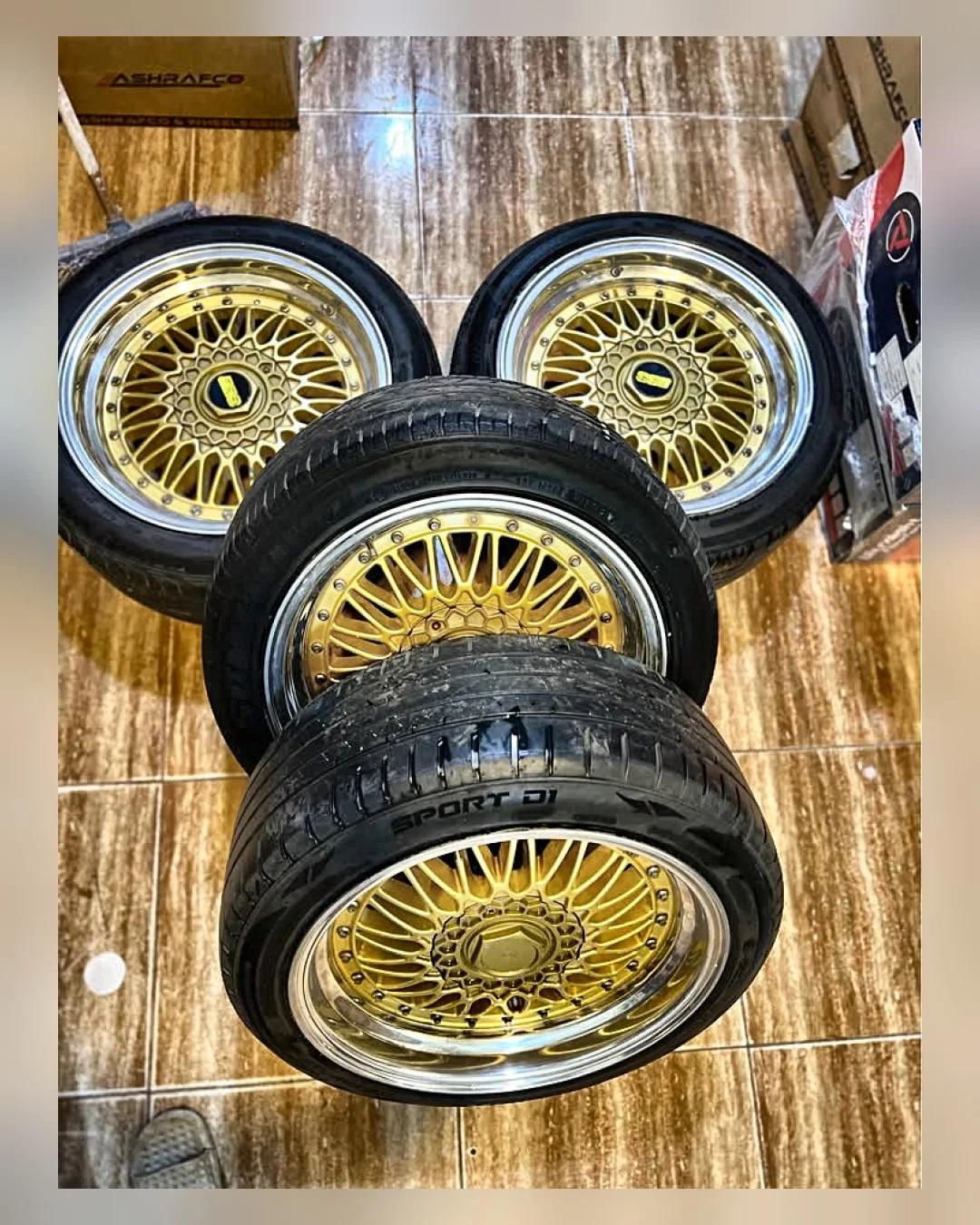 طقم جنوط BBS ذهبي 17 بوصة 4×100/114 8.5J بالكاوتش — جديد
