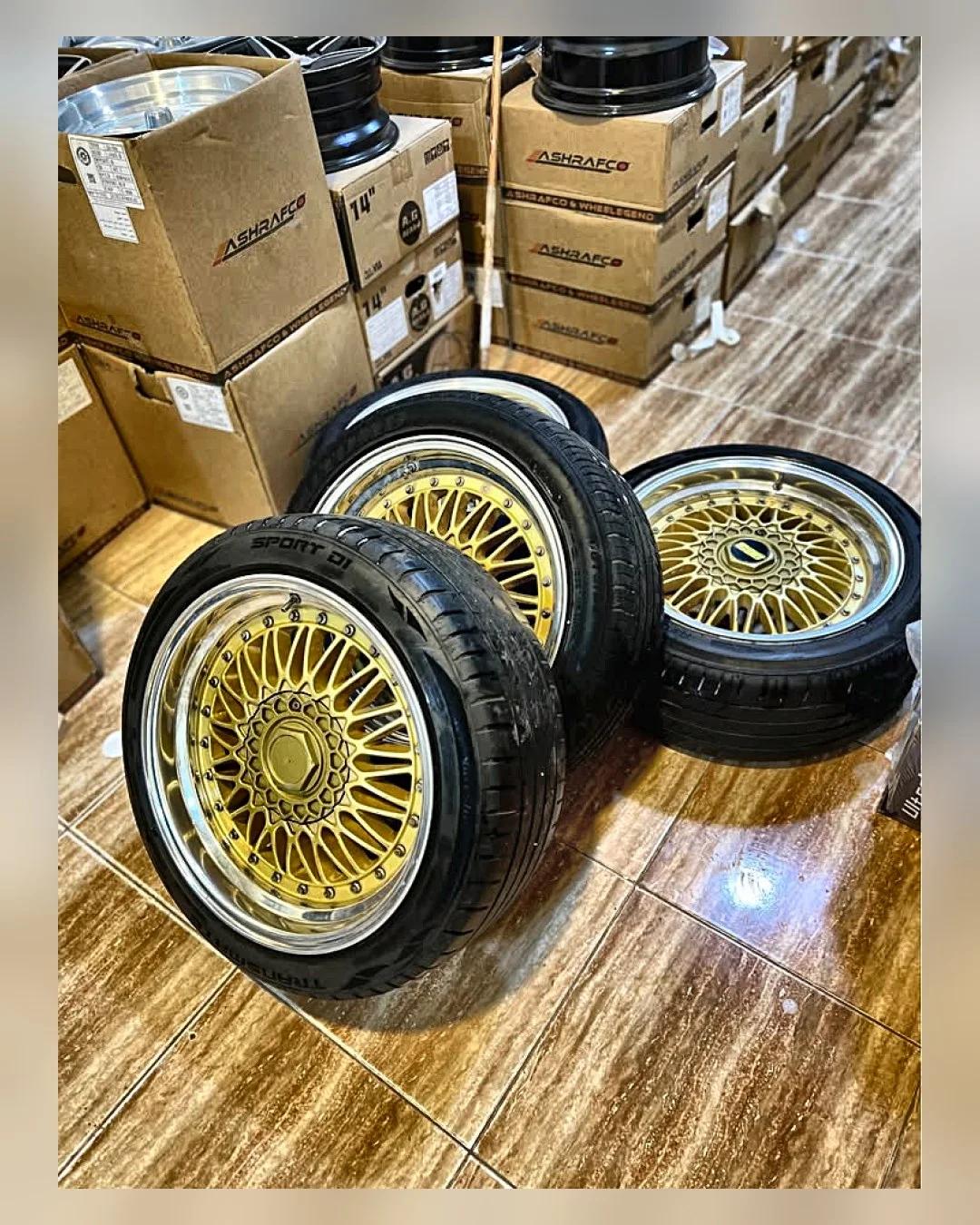 طقم جنوط BBS ذهبي 17 بوصة 4×100/114 8.5J بالكاوتش — جديد